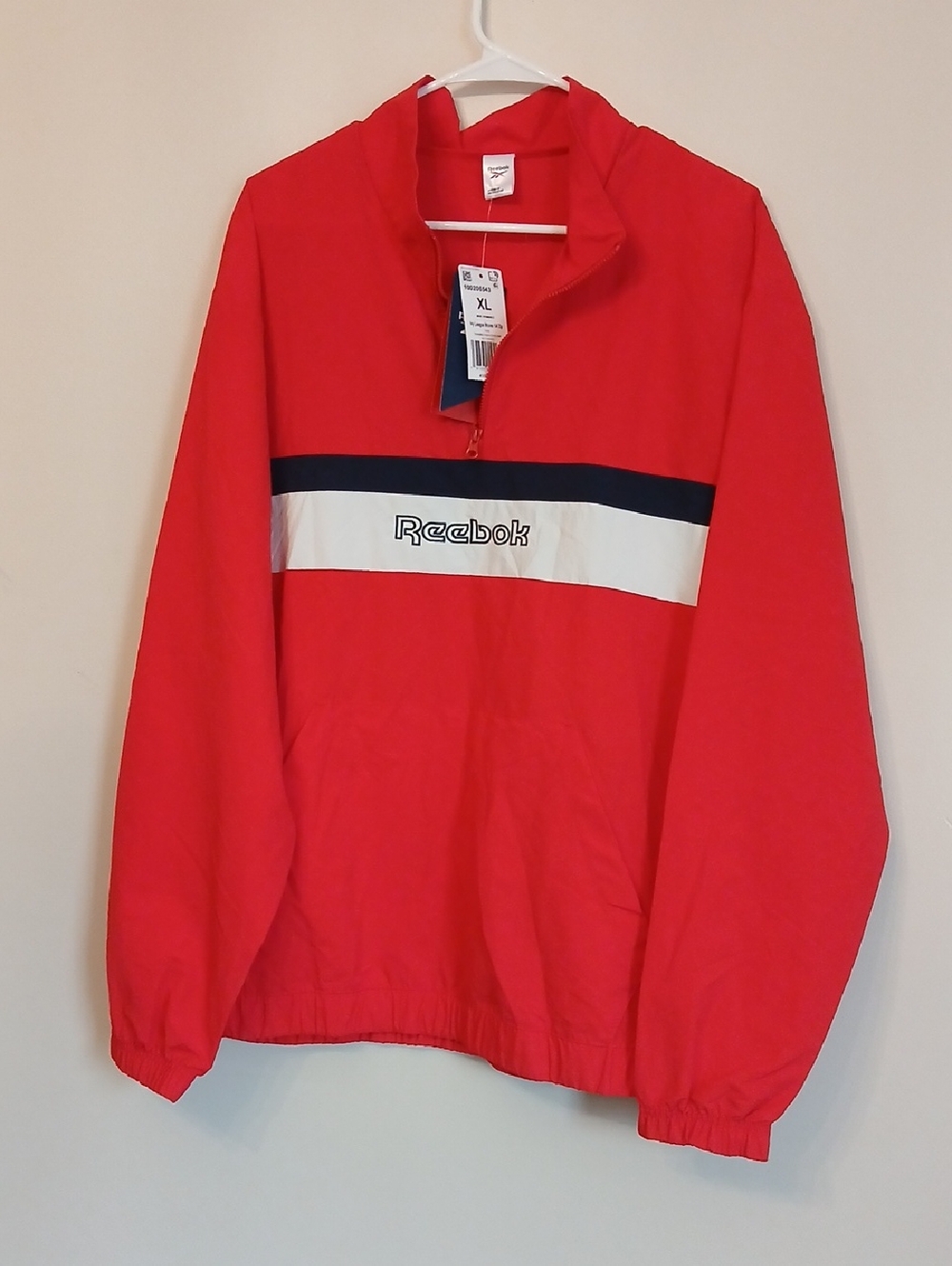 Reebok Red Pullover Ivy League Windbreaker with White & Navy Stripe
